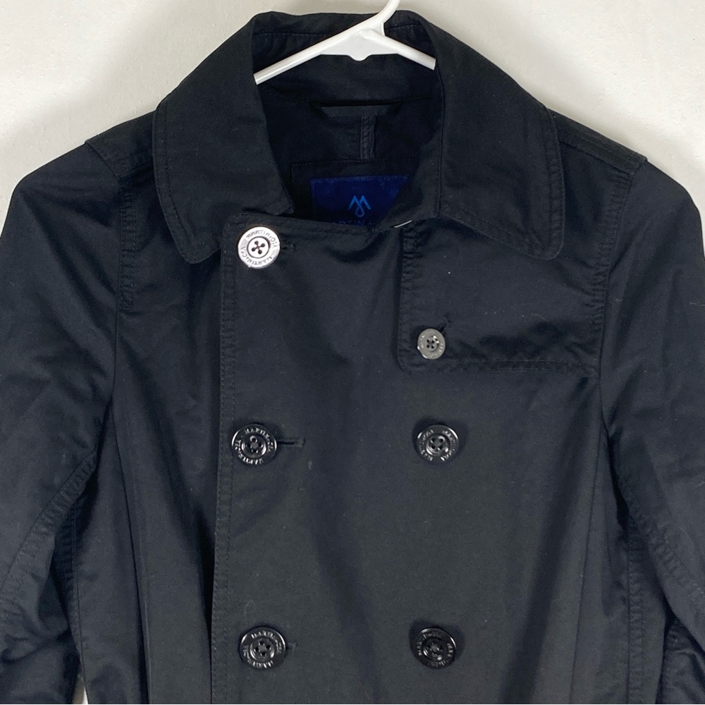 Martin + Osa Belted Double Breasted Trench Raincoat Black Size S Pockets - Picture 8 of 16